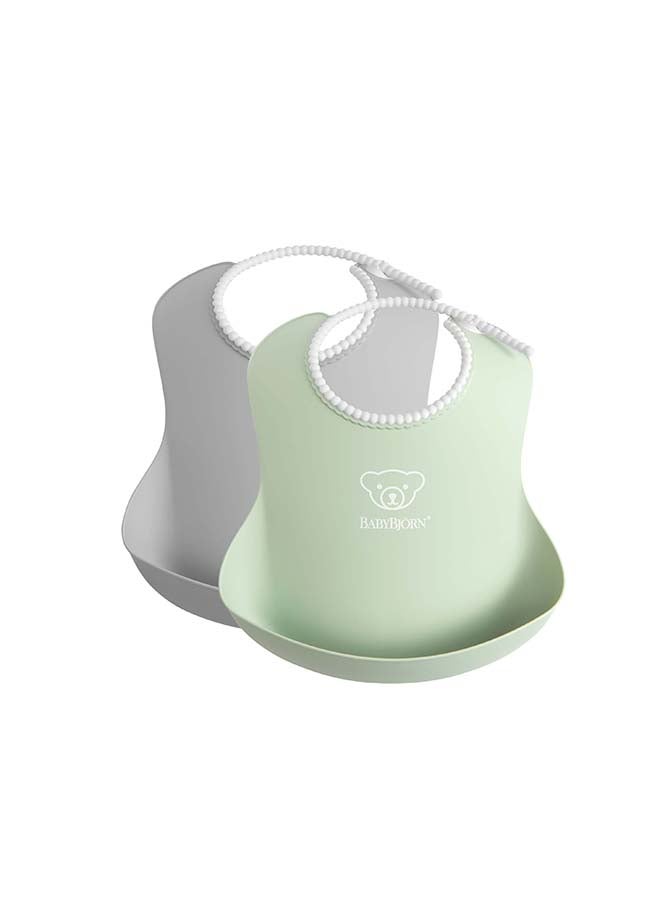 BABYBJORN Baby Bib, 2-pack, Grey / Powder Green - Image 1